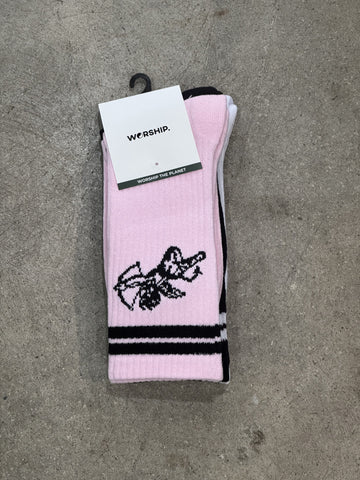 WORSHIP Cherub 3 Pack Socks  - QUARTZ/BLACK/WHITE