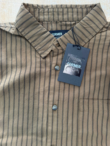 FORMER Reynolds Striped Short Sleeve Shirt - BARK