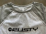 RUSTY Archived Raglan Baby Tee - ECRU MARLE/GREY