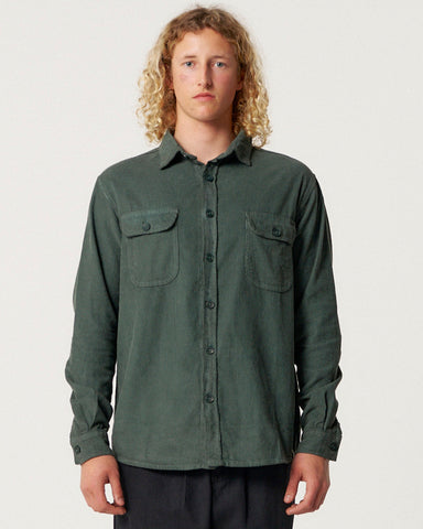 CRITICAL SLIDE Lazy Boy Cord Shirt - DUSTY GREEN