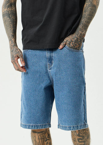 AFENDS Lil C Denim Baggy Fit Short 22 Inch - WORN BLUE