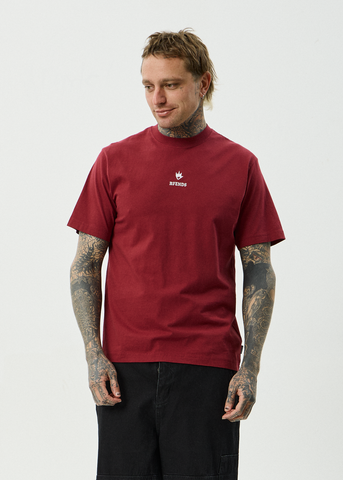 AFENDS Burnin Retro Tee - WASHED BURGUNDY