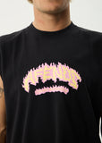 AFENDS Flame On Recycled Sleeveless Tee - STONE BLACK