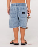 RUSTY Runts Manila Folder Denim Elastic Shorts - ASH BLUE