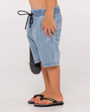 RUSTY Runts Manila Folder Denim Elastic Shorts - ASH BLUE