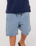 RUSTY Runts Manila Folder Denim Elastic Shorts - ASH BLUE