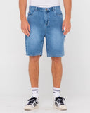 RUSTY Dungaree Denim Jort - HARD HAT BLUE