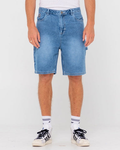 RUSTY Dungaree Denim Jort - HARD HAT BLUE