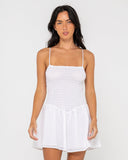 RUSTY Mimi Smocked Mini Dress - WHITE