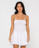RUSTY Mimi Smocked Mini Dress - WHITE