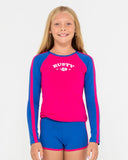 RUSTY Contrast Rashie & Shorts Set Girls - FUSCIA/BLUE