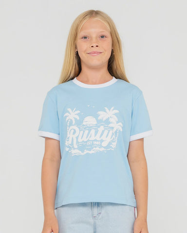 RUSTY Girls Bobbie Oversized Tee  - RETRO BLUE