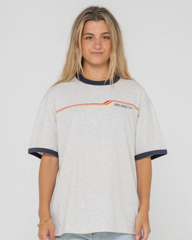 RUSTY Wave Rider 2.0 Ringer Oversize Tee - ECRU MARLE