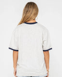 RUSTY Wave Rider 2.0 Ringer Oversize Tee - ECRU MARLE