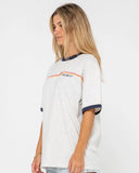 RUSTY Wave Rider 2.0 Ringer Oversize Tee - ECRU MARLE
