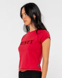 RUSTY Flocked Up Cap Sleeve Baby Tee - RED