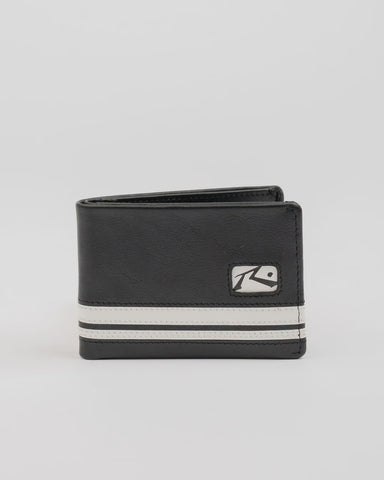 RUSTY White Line Leather Wallet - BLACK