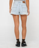 RUSTY Penny Kick Flare Denim Short - SKY BLUE HEATHER