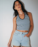 RUSTY Penny Kick Flare Denim Short - SKY BLUE HEATHER