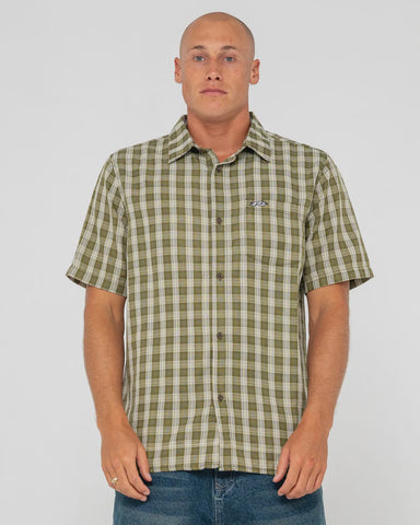 RUSTY Datsun Check Short Sleeve Shirt -  ARMY GREEN