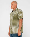 RUSTY Datsun Check Short Sleeve Shirt -  ARMY GREEN