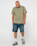 RUSTY Datsun Check Short Sleeve Shirt -  ARMY GREEN