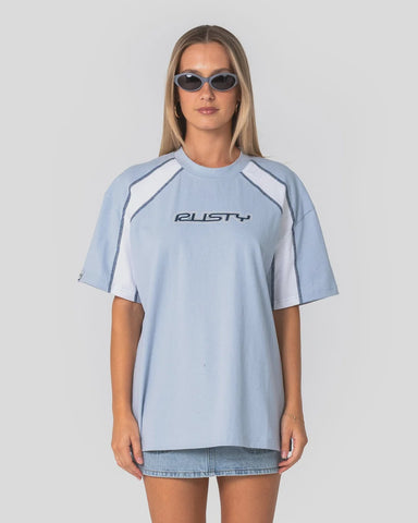 RUSTY Wavers Tide Oversize Short Sleeve Tee - RETRO BLUE/WHITE