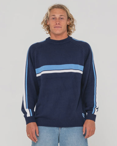 RUSTY - White Lines Knit Sweater - NAVY / BLUE ECRU