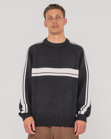 RUSTY White Lines 2.0 Knit Crew - BLACK MARLE