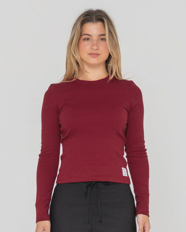 RUSTY - Essentials Ribbed Long Sleeve Tee - RHUBARB