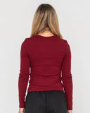 RUSTY - Essentials Ribbed Long Sleeve Tee - RHUBARB