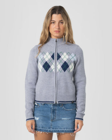 RUSTY Clued In Zip Through Knit - GREY MARBLE