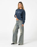 RUSTY Caliway DIY Crew Neck Fleece - WASHED BLUE