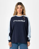 RUSTY Fine Line Contrast Long Sleeve Tee - NAVY BLUE