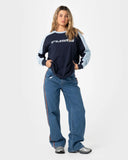 RUSTY Fine Line Contrast Long Sleeve Tee - NAVY BLUE