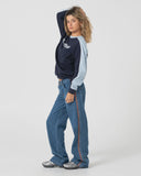 RUSTY Fine Line Contrast Long Sleeve Tee - NAVY BLUE