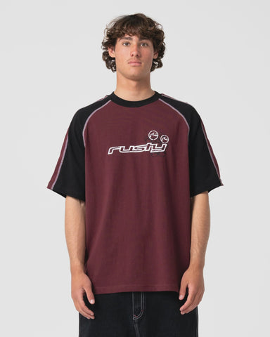 RUSTY Omac Short Sleeve Tee - BURGUNDY