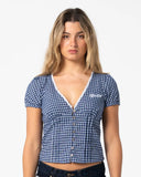 RUSTY Peggy Sue Button Down Blouse  - BLUE PLAID
