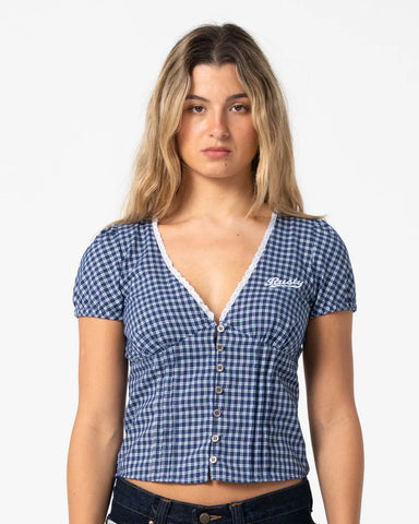 RUSTY Peggy Sue Button Down Blouse  - BLUE PLAID