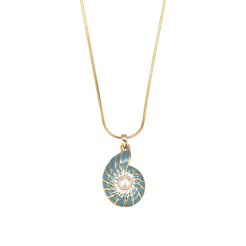 CLASSIC 77 - Aqua & Gold Swirl Shell Pandant