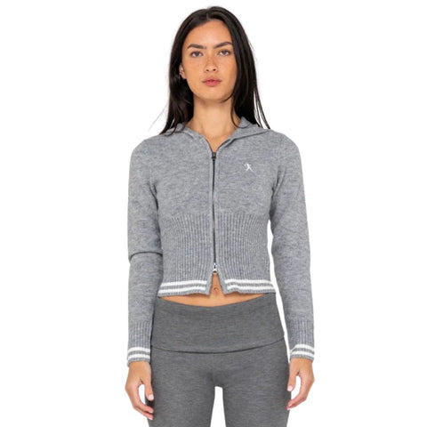 RUSTY Devil Girl Knitted Zip Through Hood - GREY MARLE