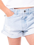 RUSTY Girls Luck Rolled Denim Short - ASPEN BLUE