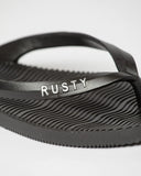 RUSTY Sandbar Ladies Thongs - BLACK/SILVER