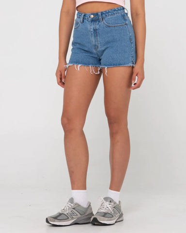 RUSTY - Penny Kick Flare Denim Short - SEA BLUE