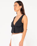RUSTY Coco V Neck Top - BLACK