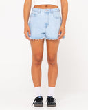 RUSTY Penny Kick Flare Denim Short - SKY BLUE HEATHER