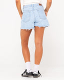 RUSTY Penny Kick Flare Denim Short - SKY BLUE HEATHER