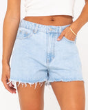 RUSTY Penny Kick Flare Denim Short - SKY BLUE HEATHER