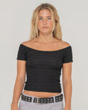 RUSTY Ciao Bella Off Shoulder Top - BLACK