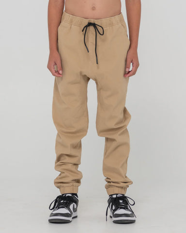 RUSTY Boys Hook Out Elastic Pant - KHAKI